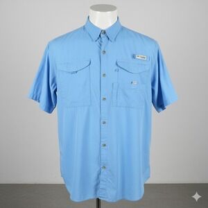 Columbia PFG Fishing Shirt Vented Short Sleeve Light Blue Large‎ FM7130
